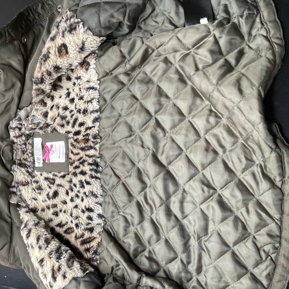 Girls H&M Olive Green Hooded Winter Jacket 3-4 years - Picture 7 of 8